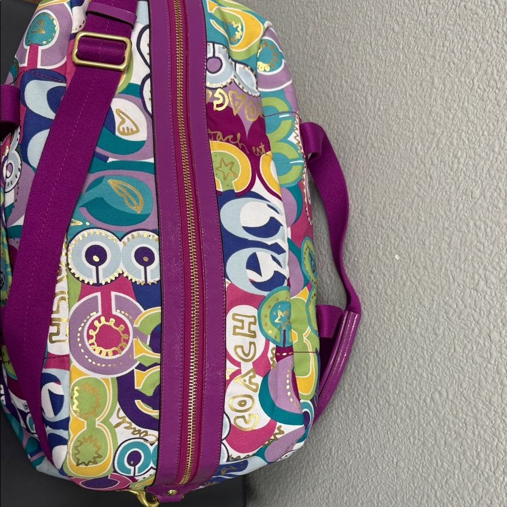 Rare Coach Poppy Graffiti  Duffel with Purple Straps and Luggage Tag- EUC - Picture 7 of 16